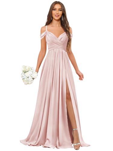 Off The Shoulder Bridesmaid Dresses Long Slit Chiffon Formal Evening Gown with Pockets3