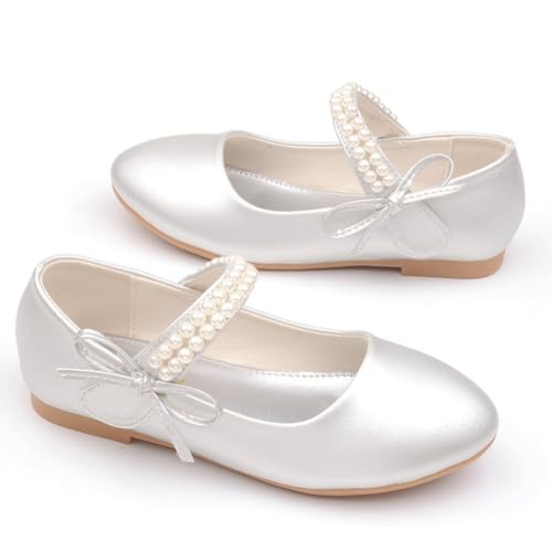 Girls School Mary Jane Ballet Flats Flower Girl Wedding Party Princess Dress Shoes with Bow and Pearls for Toddler/Little Kids3