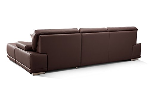 CAVADORE Ecksofa Corianne mit Schlaffunktion / Bettsofa in L-Form im modernen Design, inkl. Armteilverstellung und Longchair / 282 x 80 x 162 / Kunstleder, braun