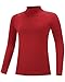 Poekuao Youth Boys Thermal Long Sleeve Compression Shirt Kids Fleece Undershirt Lightweight Athletic Base Layer for Soccer Football Baseball Red XL