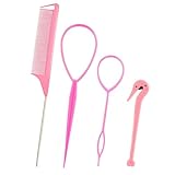 Hair Loop Styling Tool Set with,4pcs Hair Styling Tools for Girls,Tail Hair Tools,Topsy Tail Hair Tools,Rat Combs for Braiding Styling Hair Pull Through Tool,Children Girls(Pink)