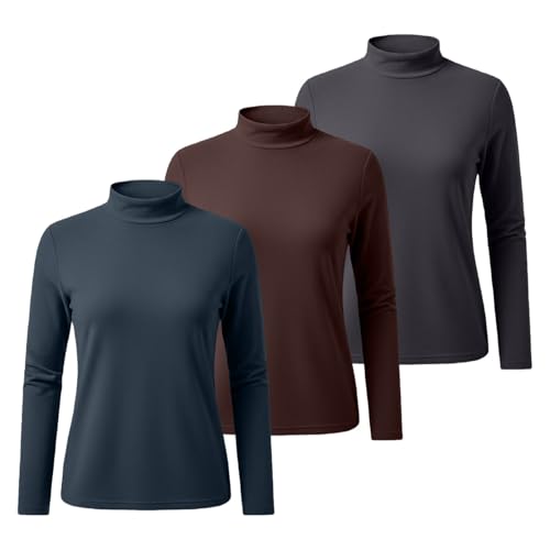 Thermal Tops Womens 3 Pack Long Sleeve Tops Turtleneck Jumpers For Women Soft Base Layers Skims Top Plain Jumpers Lightweight Thermal Underwear Shirt Slim Fit Basic Top For All Seasons
