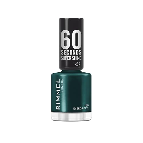 Rimmel 60 Seconds Super Shine Nail Polish 105 Evergreen Quick-Dry Nail Polish Vibrant Colour Long-Wearing 8ml