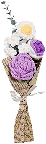Yiexson Finished Homemade Rose Sunflower Crochet Flower Bouquet Hand-Woven Flowers Wedding V5L6 Day Home Mother's Gift for MO Decoration