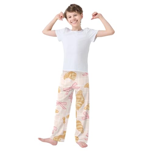 Bow Croissant Boys Pants Boys Athletic Pants Long Pant for Boywith Pockets Wide-Leg Size 6-14Y3