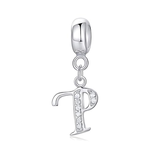 Image of Symretie Initial Letter 'P' 925 Sterling Silver Charm Bead – Compatible with Pandora Bracelets, Dangle Pendant Charm, Suitable for Necklaces & Bracelets, Ideal Jewelry Gift for Women