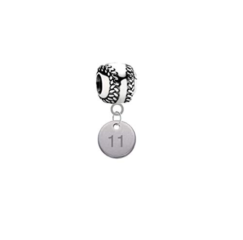 Player Number Baseball Softball 3D Universal European Bracelet Charm (11)