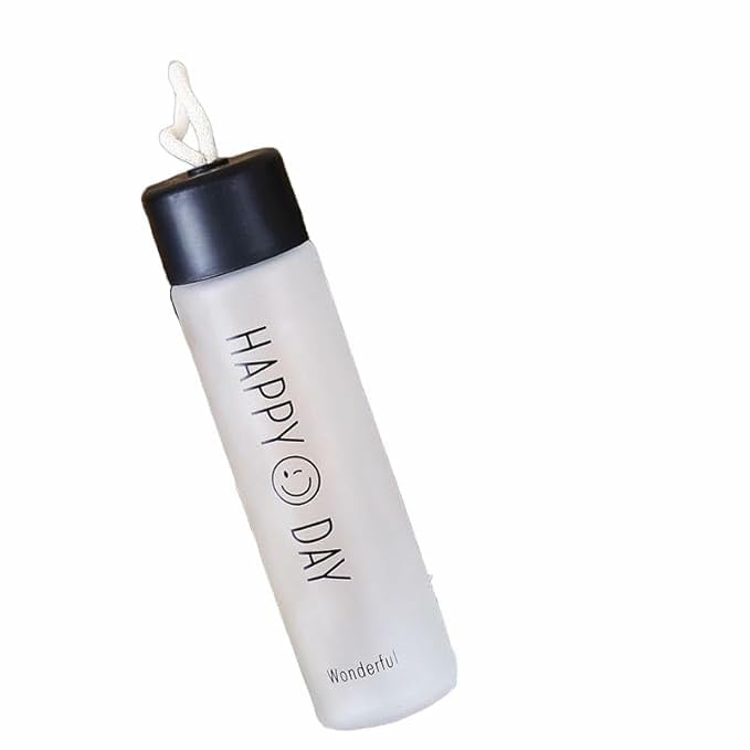 Image of Glass Bottle Portable Water Bottle Leak Proof | Office Bottle | Gym Bottle | Home | Kitchen | Travel Bottle Lucky Day Assorted Color Water Bottle-Black-PK3