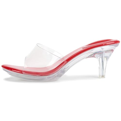 Image of NBUUNBU Clear Heels for Women Silver Black Heels Little Platform Sexy High Heels Sandals Stiletto Kitten Open Toe Dress Shoes Comfortable Double Transparent Strap Heeled Sandals Mule
