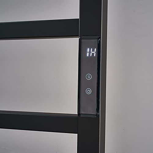 Toallero eléctrico de baño, Calentador de Toallas de Pared de 6 Barras con Temporizador y Control de Temperatura, radiador de Acero Inoxidable 304, 60 x 45 x 12 cm, Negro, con(Black-Plug In)