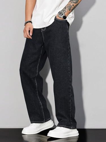 Image of dockstreet Men Baggy Denim Jeans in Pure 100% Cotton Denim || Stretchable (Jet Black) and Stretchable (Colored) Jeans || Unisex Designs||Jeans||