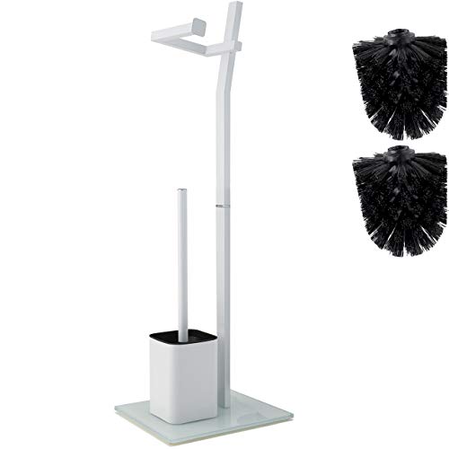 smartpeas WC-garnituur - wit - 22x18x70 cm - incl. toiletpapierhouder en toiletborstel - roestvrij staal - voet van glas met toiletborstel - Plus: 1+2 toiletborstelkoppen om te vervangen!