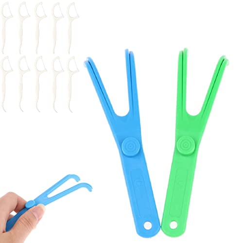 Floss Pick,Soportes de Hilo Dental Reutilizables,Titular de la Seda Dental,Soportes Hilo Dental,2 Limpieza de Dientes Limpieza de Boca,con 10 Hilo Dental para limpieza de Dientes,Familia,Hotel,Viajes