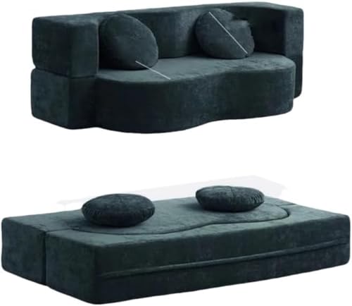 MoremoQQ 2人掛けソファベッド 座椅子 1人掛け 高反発ウレタン 組立て不要 フロアソファ コンパクト ローソファ こたつ用 ソファー 1人暮らし マルチに使える クッション付き 軽いソファー 圧縮梱包 ウレタンの コンパクト (濃い緑色,1.5m