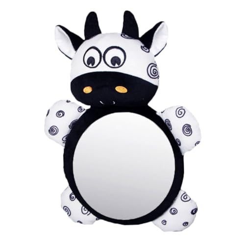 Parliky Espejo Retrovisor para Niña con Diseño de Vaca Ajustable con Doble Correa para Asiento de Coche Infantil Rotación Seguro para Recién Nacidos y Pequeños