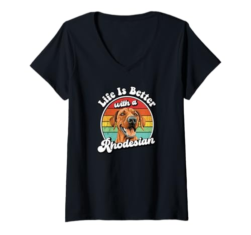 Rhodesian Ridgeback T-shirt com decote em V, Preto