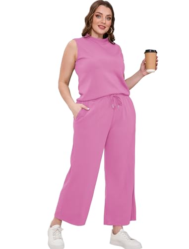 SAMPEEL Two Piece Sets for Women Summer Outfits Lounge Sets Mock Neck Tops Wide Leg Crop Pants Vacation Travel Outfits4