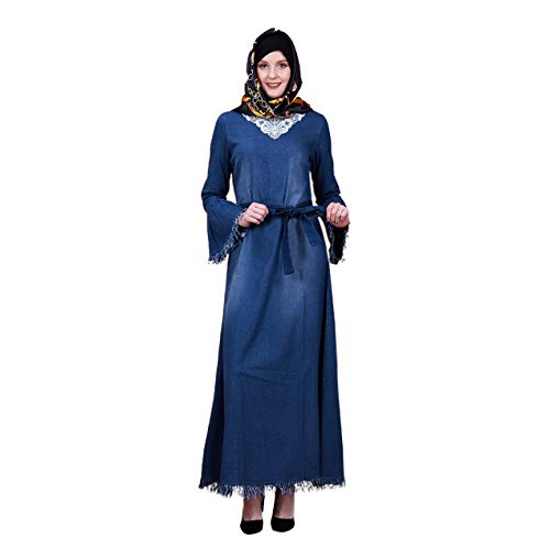 Robe denim kaftan musulman longue BaronHong vêtement islamique chic de cocktail
