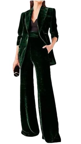 Womens Velvet Pant Suit 2 PC Double Breasted Prom Tuxedos Peak Lapel Office Work Outfit Formal Suit