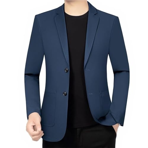 Men's Blue Lightweight Double-Breasted Slim Fit Classic Blazers Korean Style Business Social Suit Jackets