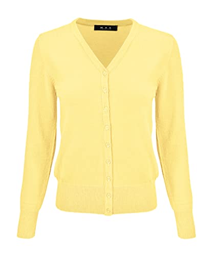YEMAK Women's Knit Cardigan Sweater – Long Sleeve V-Neck Basic Classic Casual Button Down Knitted Soft Lightweight Top