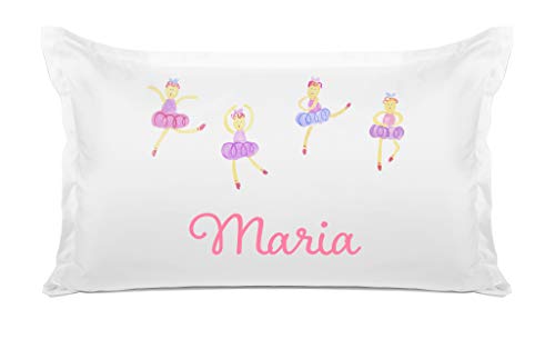 Di Lewis Kid's Pillowcase - Ballerinas Pillow Case - Personalize with Name - Hypoallergenic, Breathable, Anti Wrinkle, White - 20x30 Standard Queen