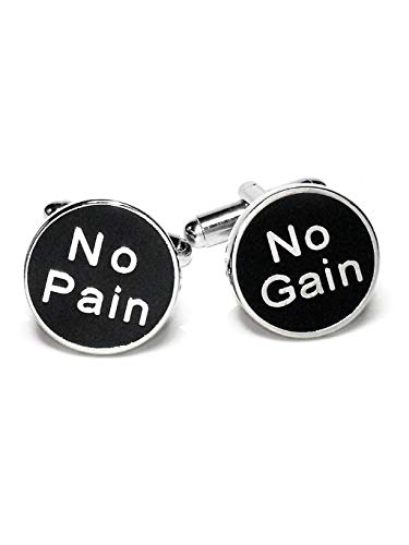 Mancuernillas para hombre tono plata No Pain No Gain miniatura 1