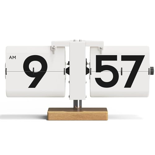Horloge table rechange automatique rétro à grands chiffres pour décoration de bureau blanc