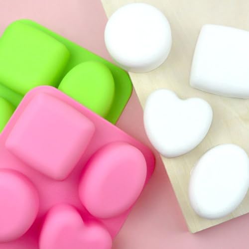 Image of MoldBerry Silicone Soap Mold 4-in-1 | Round, Square, Oval & Heart Shape Mould | Multi-Purpose for Soap, Bath Bombs, Candle, Cake & Pastry | Multicolor (Pack of 1)