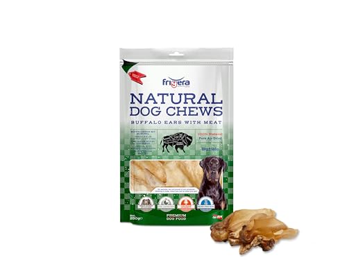 Frigera Büffelohren mit Muschel 250g – Natürliche, Proteinreiche Leckerlis für Hunde, Gluten- und Getreidefrei, Hochwertige Hundesnacks ohne Zusatzstoffe