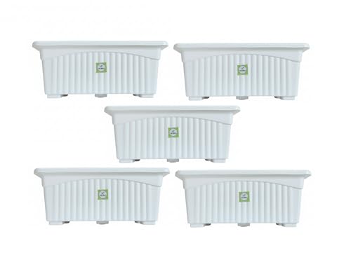 Image of Plastic Window Planters | Garden Planting Pots | Flower Plant Pots for Home Garden & Balcony | Flower Planters for Balcony and Terrace Gardens | Pack of 5 (White)