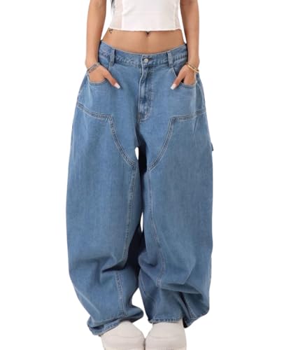 Cargo Jeans for Women Men Baggy Cargo Pants High Waisted Wide Leg Boyfriend Denim Pants Casual Grunge Streetwear