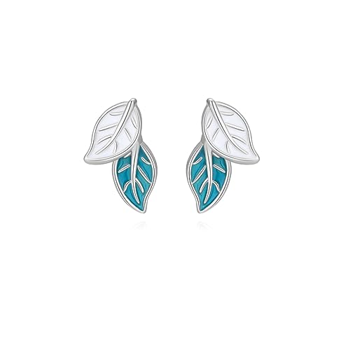 Reffeer Solid 925 Sterling Silver Small Leaf Stud Earrings for Women Teens Blue Leaf Stud Earrings Spring