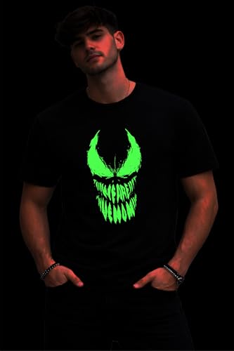 Image of Be Crazy Glow in Dark Tshirts for Men and Women Regular Fit Black Colour T Shirt Unisex Pure Cotton Casual Wear Round Neck T-Shirt