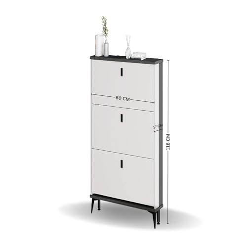Image of The Artment your artistic apartment Slimline 3 Drawer Shoe Cabinet, MDF Material - Space Saving Shoe Storage Organizer for Hallway & Entryway | Modern Footwear Stand | Home Furniture (50x17x118 cm)