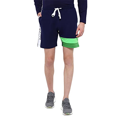 Image of AM SWAN Mens Premium Cotton Colourblocked Printed Stylish Comfort Knee Length Shorts