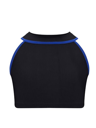 TiaoBug Girls Fashion Ribbed Contrast Color Vest Halter Neck Sleeveless Crop Top for Sports Dance Cheerleading3