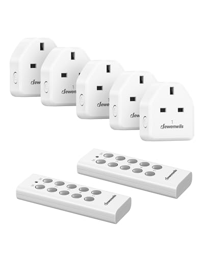 DEWENWILS Wireless Remote Control Sockets 13A 3120W Heavy Duty Remote Switch 30M Control Range Programmable Remote Plug for Vacs 5 Sockets and 2 Remotes