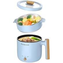 Audecook Hot Pot Electric with Steamer, 1.8L Portable Mini Travel Cooker, Multifunctional Non-Stick Electric Skillet for Stir Fry/Stew/Steam, Perfect for Ramen Noodles/Pasta/Egg/Soup/OatmealBlue