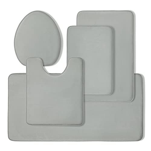 Image of YIHOUSE Memory Foam Bath Mat Set, Super Absorbent & Non-Slip Bath Mats - Dry Quickly, Washable - Light Grey