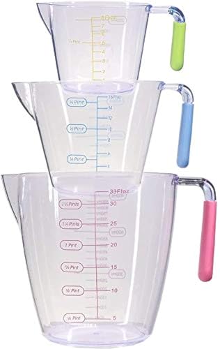 SGAONSN Plastic Measuring Jug Set of 3 Measuring Jugs with Angled Grip Handles BPA-freeTransparent Measuring Cups 200ML / 400ML / 900ML Easy to Read Measurements Cook with Accuracy