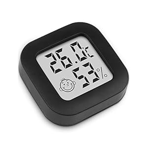 Mini-thermometer, hygrometer, voor binnen, digitaal, hoge precisie, temperatuurmonitor en vochtigheidsmeter, thermo-hygrometer, comfortniveau-indicator (4,3 cm x 4,3 cm, zwart, 1)