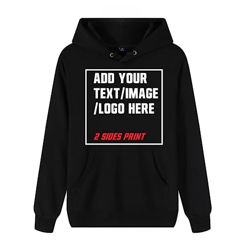 JerseyHUB Custom Hoodie Design Your Own Personalized hooded pullover Sweatshirt with your own text image two sides print (Black, XX-Large)
