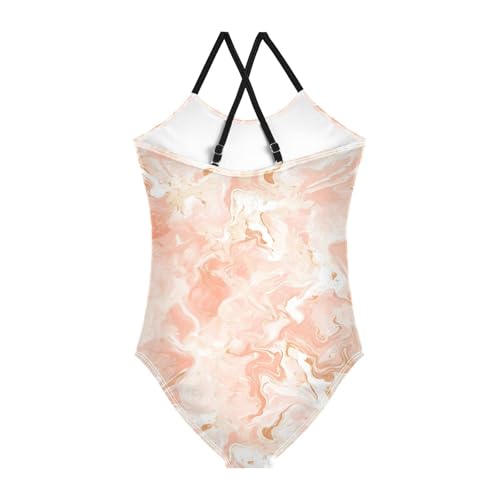 Rose Gold Abstract Elegant Metallic Kids Girls 1-Piece Bathing Suit Beach Swimwear Adjustable Strap Quick-Dry2