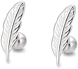 18G Tiny Leaves Stud Cartilage Earrings for Women Teen Girls 925 Sterling Silver Mini Cute 3mm Ball Barbell Screw Back Sleeper Tragus Post Minimalist Piercing Body Jewelry Xmas Birthday Hypoallergenic