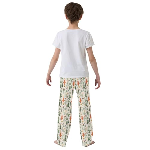 Cactus Plant Long Pajama Pants Elastic Waist PJ Bottoms with Pockets S A1132434