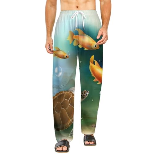 Vêtements de nuit femme : bas de pyjama long imprimé tortue poisson rouge S