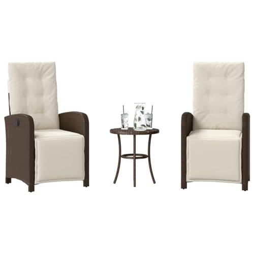 Chaise de jardin en polyrotin marron résistant aux intempéries - Lot de 3 sièges d'extérieur - 2