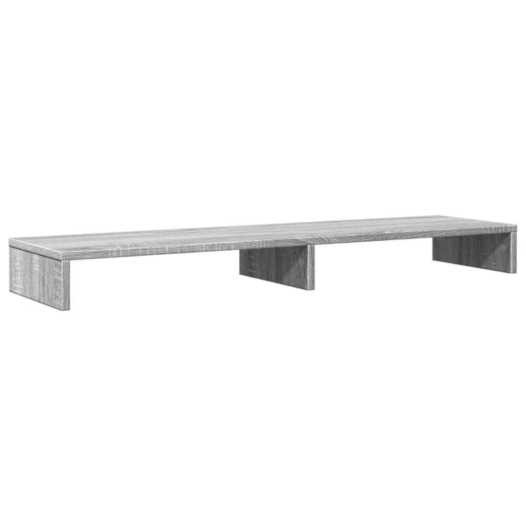 Supporto doppio per monitor grigio Sonoma in legno 100 x 27 x 10 cm per 2 monitor, supporto da scrivania per postazione di lavoro, con spazio e organizer