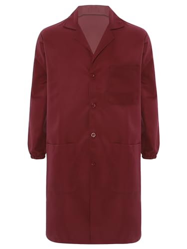 ACSUSS Men Women Jacket V Neck Top Durability Coat Dustproof Overall Resistant Blouse Lab Coat Red Medium